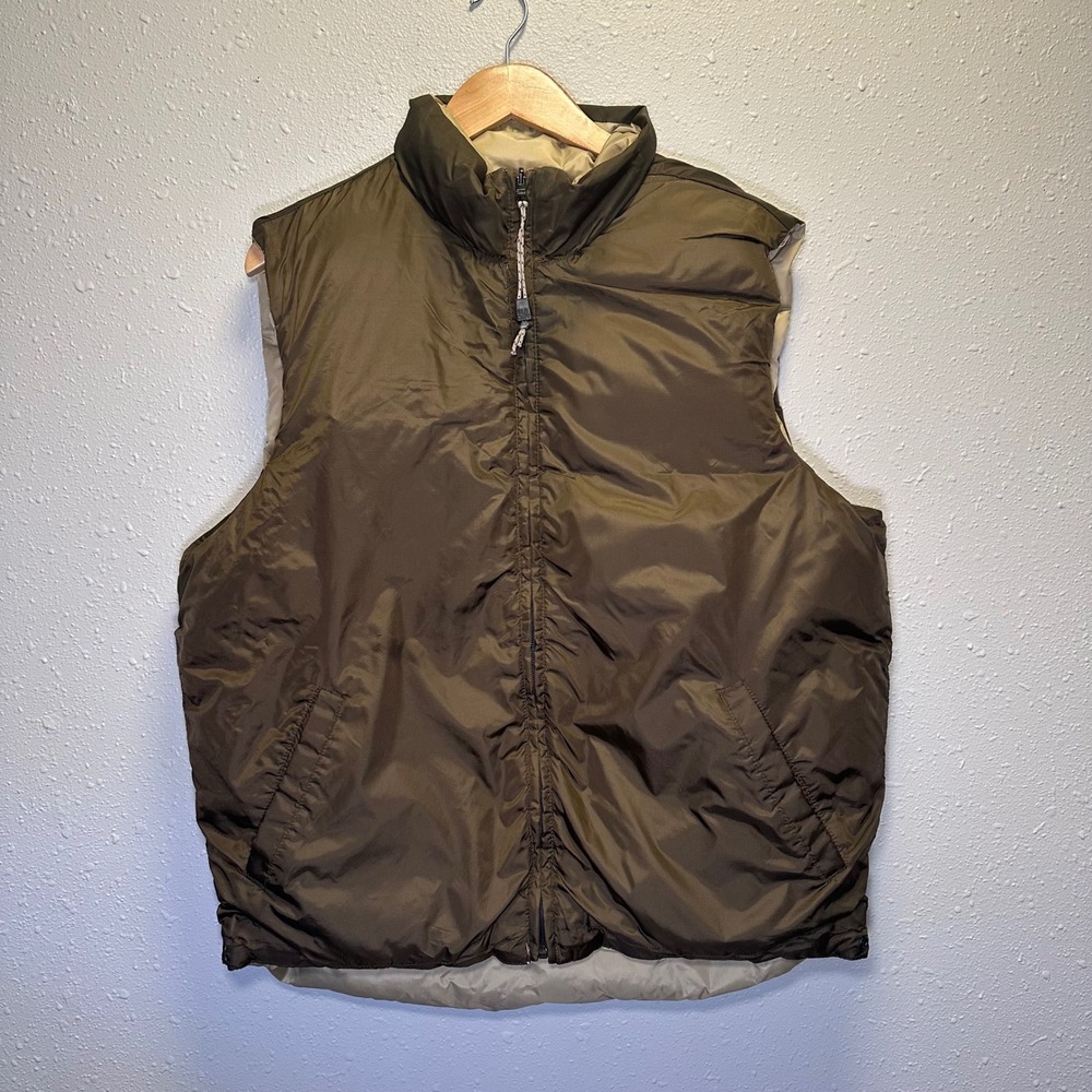 VTG Old Navy Mens M Puffer Vest Goose Down Brown Beige Reversible Gorpcore Y2K